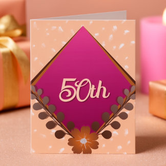Magenta-Diamant mit Blättern zum Geburtstag I Einladung
