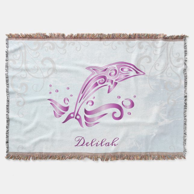Magenta Dolphin Personalisiert Throw Blanket Decke (Vorderseite)