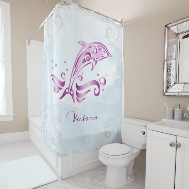 Magenta Dolphin Personalisierter Duschvorhang (Beispiel)