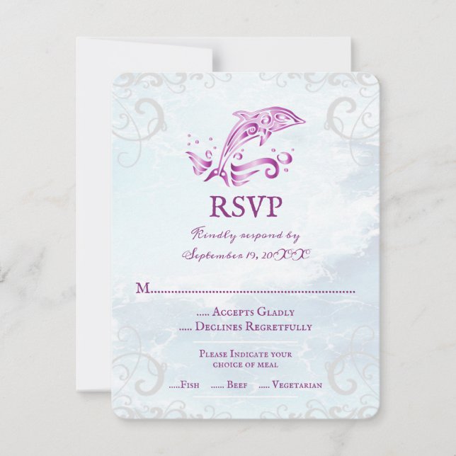 Magenta Dolphin Wedding RSVP Card (Vorderseite)