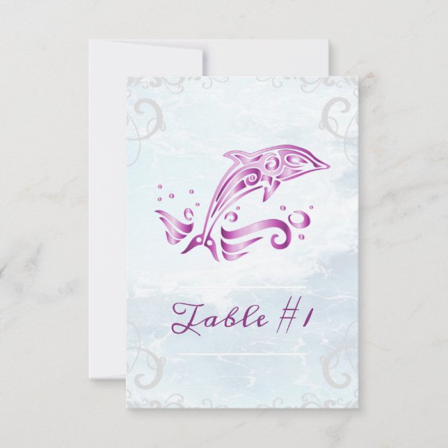 Magenta Dolphin Wedding Table Card Einladung (Vorderseite)