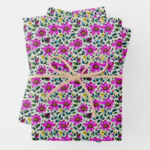 Magenta Doodle Blume Geschenkpapier Set