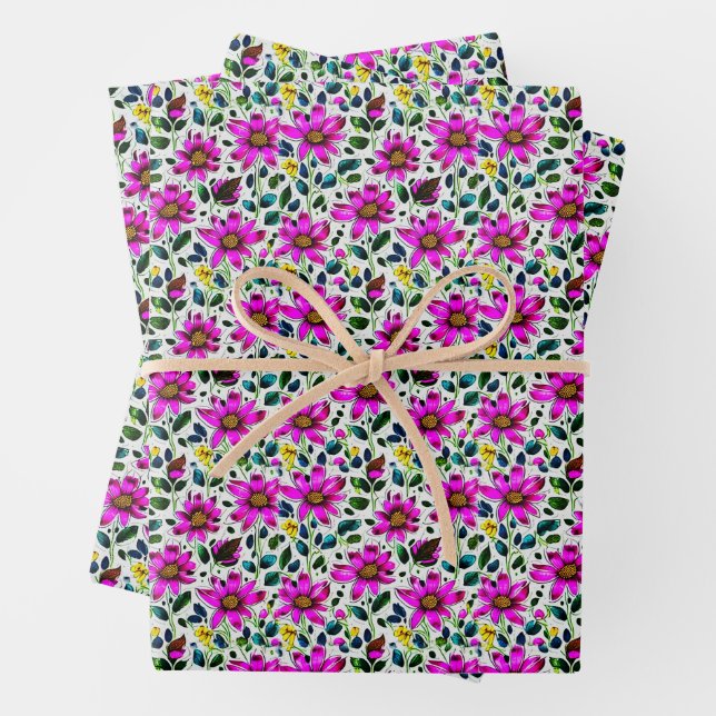 Magenta Doodle Blume Geschenkpapier Set (Beispiel)