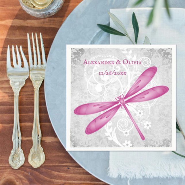 Magenta Dragonfly Brautparty Napkin Serviette (Magenta Dragonfly Bridal Shower Napkin)