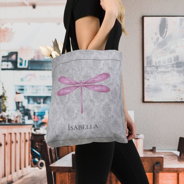Magenta Dragonfly Damask (Magenta Dragonfly Damask Tote Bag)