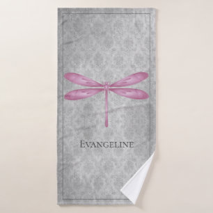 Magenta Dragonfly Damask Badhandtuch Set