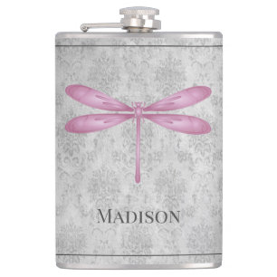 Magenta Dragonfly Damask Flask Flachmann