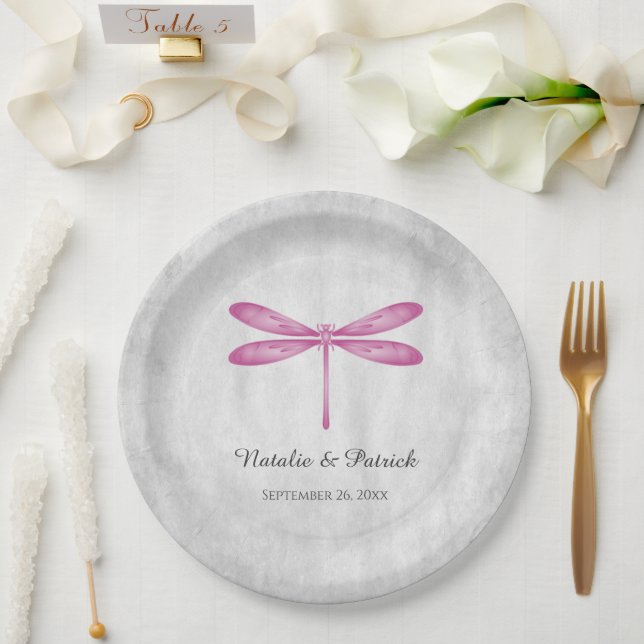 Magenta Dragonfly Hochzeitspapier-Teller Pappteller (Hochzeit)