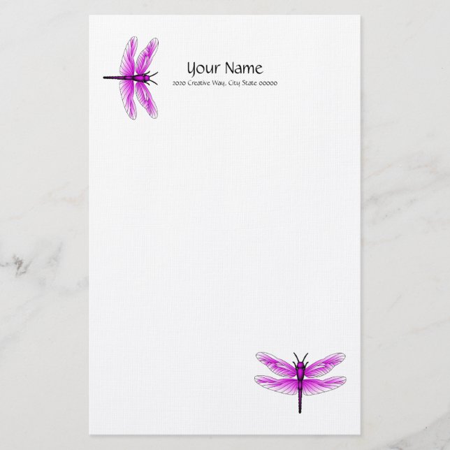 Magenta Dragonfly Linen Stationery Briefpapier (Vorderseite)
