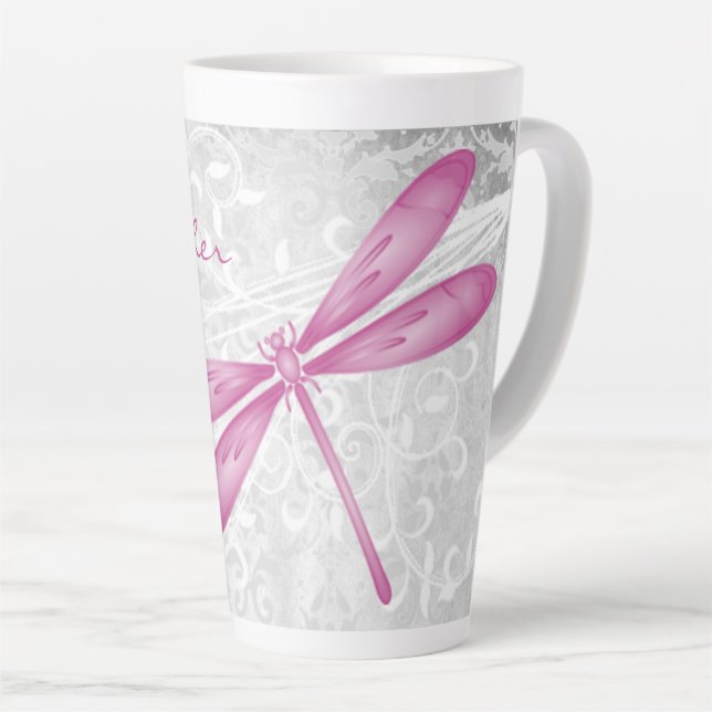 Magenta Dragonfly Personalisiert Latte Tasse (Rechte Ecke)