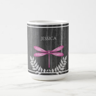 Magenta Dragonfly Rustic Personalisiert Coffee Tas Kaffeetasse