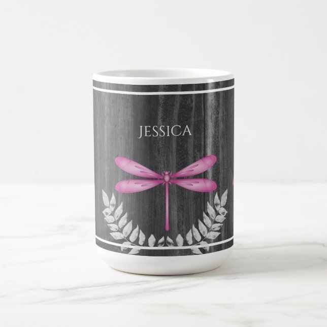 Magenta Dragonfly Rustic Personalisiert Coffee Tas Kaffeetasse (Mittel)