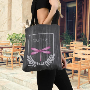 Magenta Dragonfly Rustikale Personalisiert Tote Ta