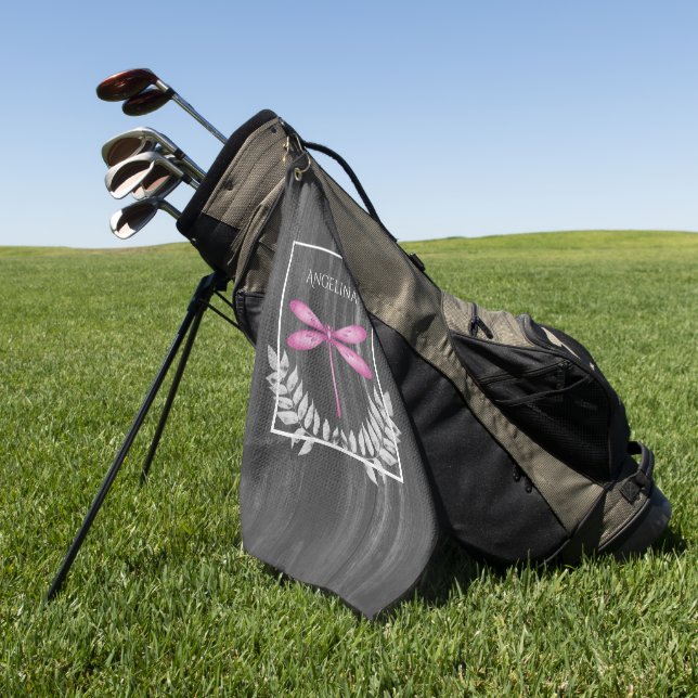 Magenta Dragonfly Rustikales Golfhandtuch (Gras)