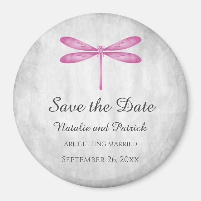 Magenta Dragonfly Save the Date Magnet (Vorne)