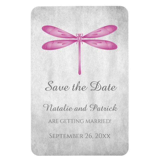 Magenta Dragonfly Save the Date Magnet (Vertikal)