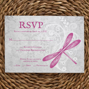 Magenta Dragonfly Wedding RSVP Card Karte