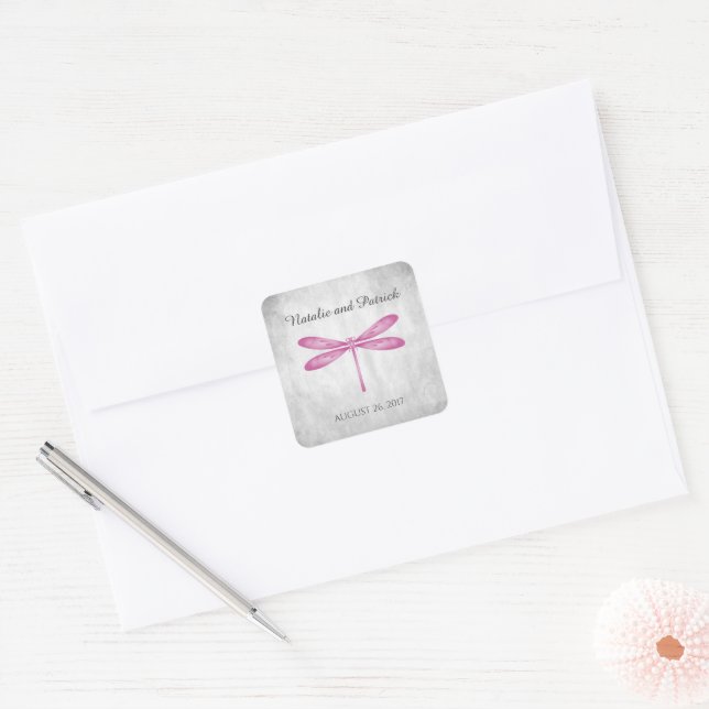 Magenta Dragonfly Wedding Stickers (Umschlag)
