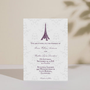 Magenta Eiffel Tower Damask Einladung