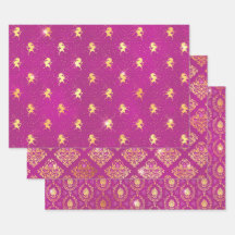 Magenta Einhorn & Gold Damast Muster