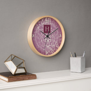 Magenta Elegant Blühe Monogram-Uhr Uhr