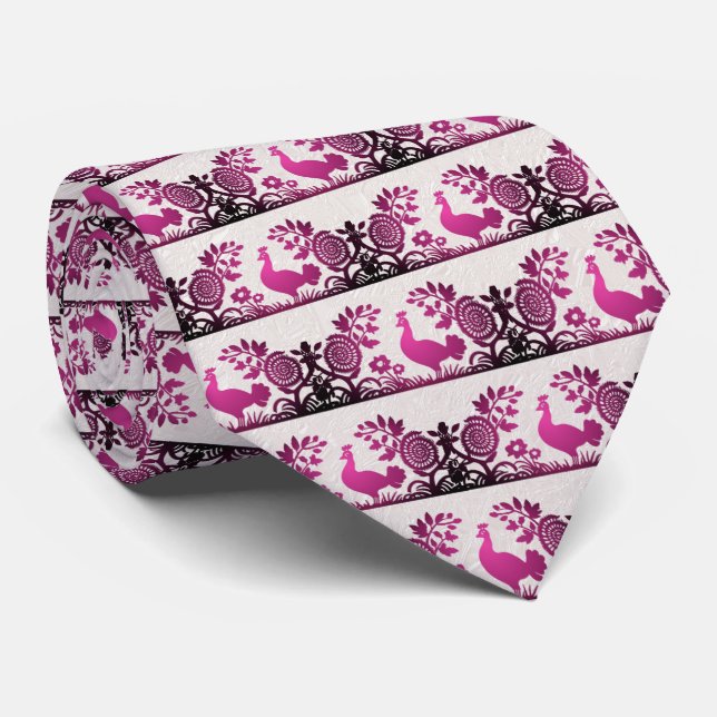Magenta Erntedank Turkey Floral Neck Tie Krawatte (Gerollt)