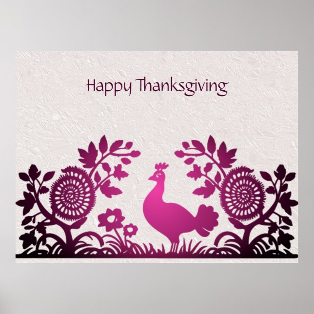 Magenta Erntedank Turkey Floral Poster (Vorne)