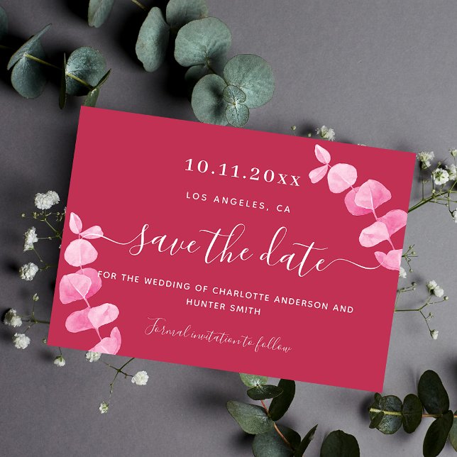Magenta eucalyptus Hochzeit speichern Sie das Datu Save The Date (Von Creator hochgeladen)