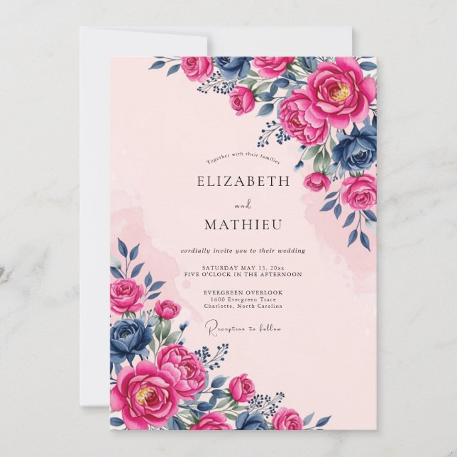 Magenta Fester Hochzeit im Frühling Einladung (Vorderseite)