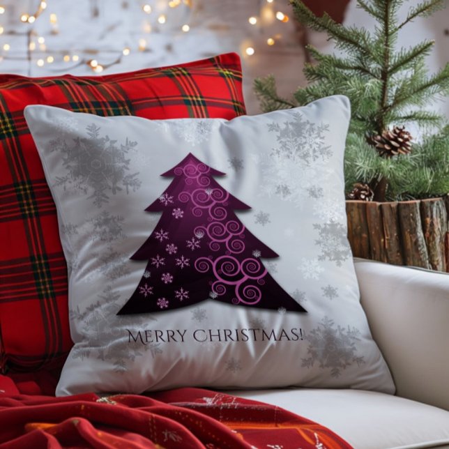 Magenta Festliche Weihnachtsbaum-Kissen Kissen (Magenta Festive Christmas Tree Throw Pillow)