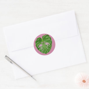 Magenta Flamingo Flamingos Monstera Herz Runder Aufkleber