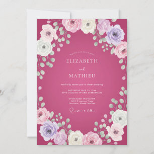 Magenta Flieder Ranunculus Eukalyptus Hochzeit Einladung