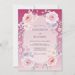 Magenta Flieder-Rosen-Hochzeit Einladung