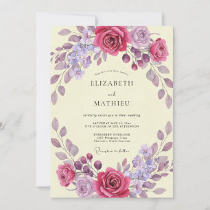 Magenta Fliederlaub Eukalyptus-Hochzeit Einladung