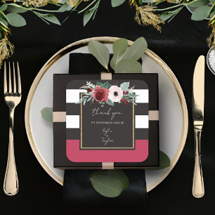 Magenta Floral Black Stripe Paare Namen Hochzeit Quadratischer Aufkleber