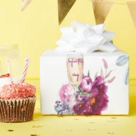 Magenta Floral Champagner vor der Hochzeit Geschenkpapier