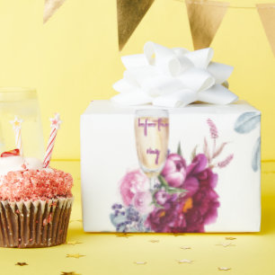 Magenta Floral Champagner vor der Hochzeit Geschenkpapier