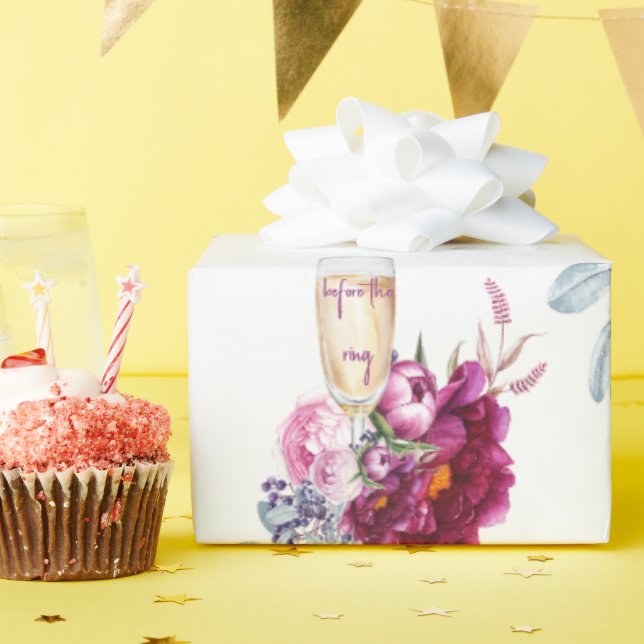 Magenta Floral Champagner vor der Hochzeit Geschenkpapier (Geburtstagsparty)