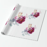Magenta Floral Champagner vor der Hochzeit Geschenkpapier<br><div class="desc">Hochzeitspapier oder Brautparty-Packpapier. Champagnerglas Magenta Floral. elegant. Vor dem Ring</div>