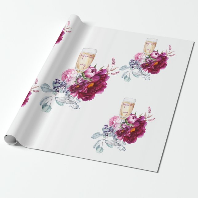 Magenta Floral Champagner vor der Hochzeit Geschenkpapier (Ungerollt)