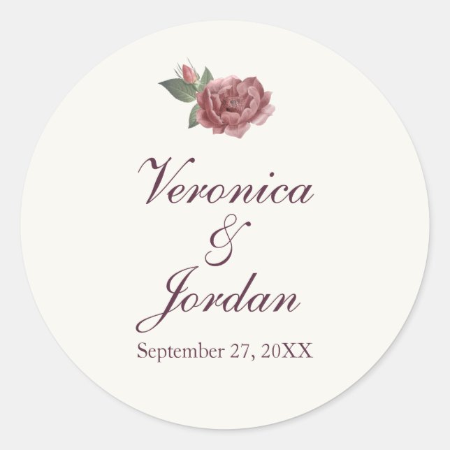 Magenta Floral Custom Wedding Stickers (Vorderseite)