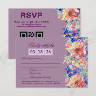 Magenta Floral Wedding RSVP Card Karte