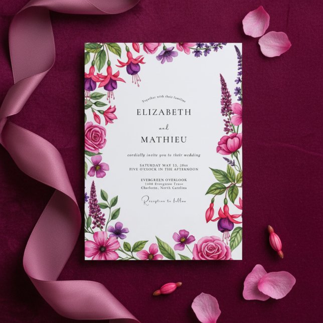 Magenta Florale Hochzeit Einladung (Von Creator hochgeladen)