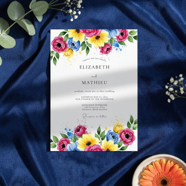 Magenta Florale Romantische Hochzeit Einladung (Von Creator hochgeladen)