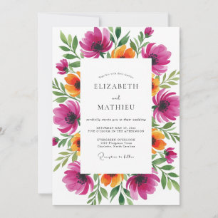 Magenta Florale Whimsicalische Hochzeit Einladung