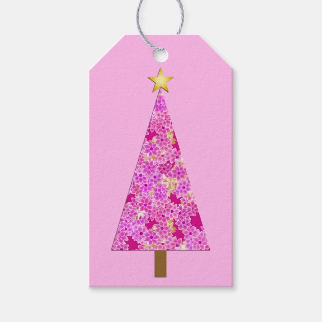 Magenta florentaler Weihnachtsbaum Geschenkanhänger (Vorderseite)
