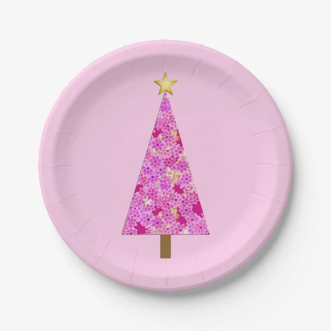 Magenta florentaler Weihnachtsbaum Pappteller (Vorderseite)