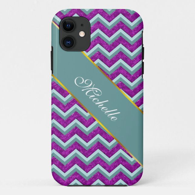 Magenta Foil und Aquamarines ZigZag Muster Case-Mate iPhone Hülle (Rückseite)