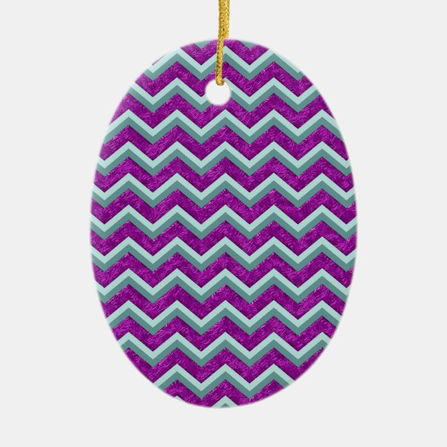 Magenta Foil und Aquamarines ZigZag Muster Keramik Ornament (Vorne)