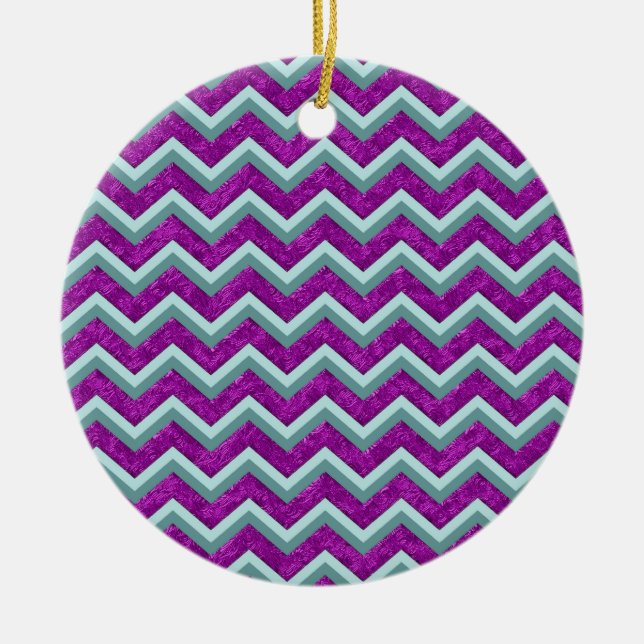 Magenta Foil und Aquamarines ZigZag Muster Keramikornament (Vorne)